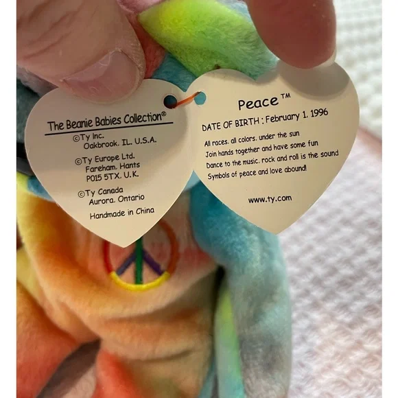 Vintage 1996 Ty Original Beanie Baby. Peace The Tye-Dye Bear. - Picture 3 of 4